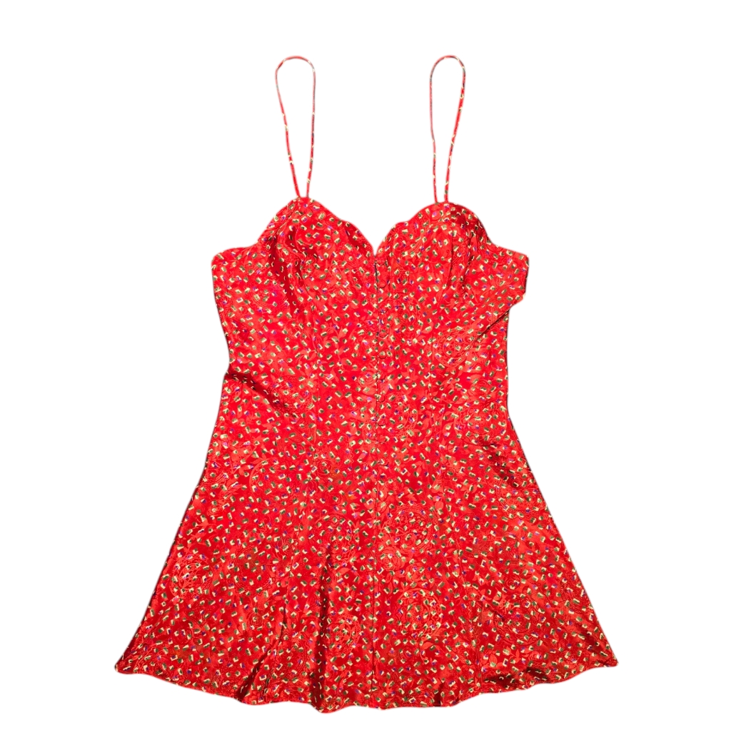Vtg Victoria's Secret Red Jacquard Mini Slip Dress Size Small Petite